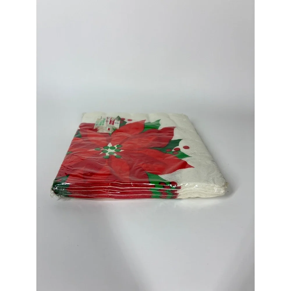 Vintage New Party Papers Poinsettia Christmas Napkins 20 Count 90s 5x5 Sealed